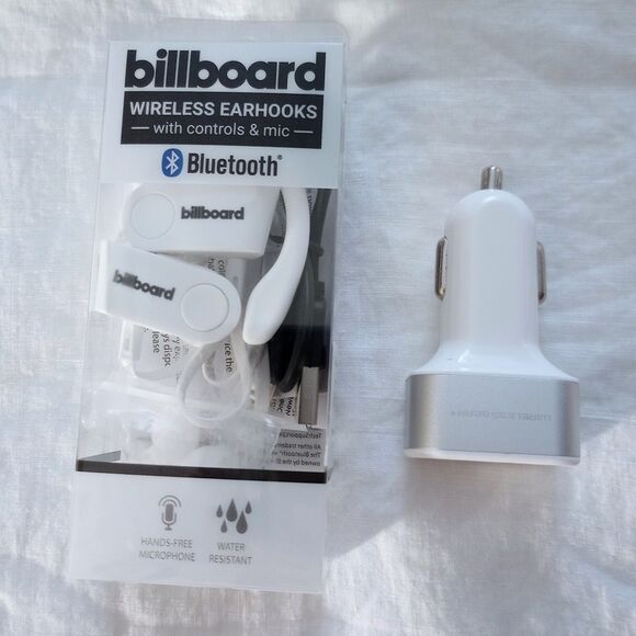 NEW Billboard Wireless Bluetooth Earhooks Headphones w/Controls+Mic & CarCharger - Picture 1 of 5